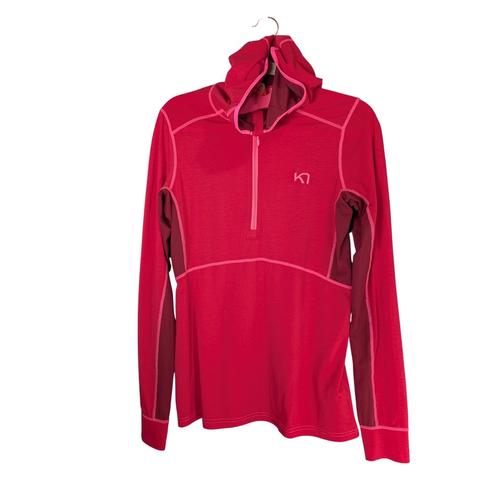 Kari Traa Base Layer Top Womens L Pink Hooded Wool Blend Half Zip